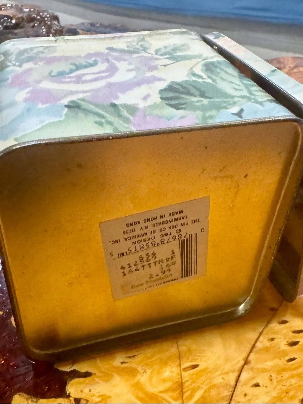 Floral Pattern Decorative Storage Tin - Pink & Green Vintage